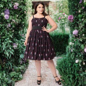 Unique Vintage 50's Monsters Dracula Portrait Swing Midi Dress Halloween Flare